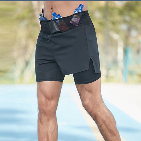 Trikvn Athletic Shorts Men Quick Dry Workout 2 In 1 Running Marathon Breathable Shorts with Compression Liner Pockets Workout Gym Performance Bottoms