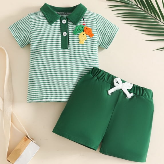 Trikvn Baby Boy Shorts Set Toddler Gone Fishing Shirt and Shorts Outfit 2-Piece Novelty Summer Outfit Fun Pattern Playwear for Vacation Everyday Wear Elastic Waist