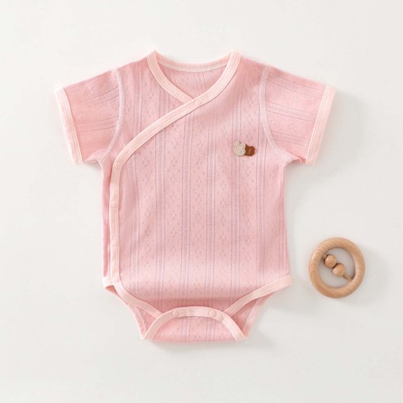Trikvn Baby Boys Girls Short Sleeve Bodysuit Side Snap Wrap Pointelle Ribbed Cotton Onesie Romper Sleepwear Infant Outfit
