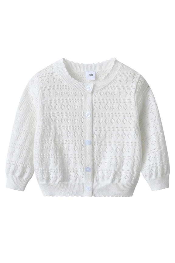 Baby Toddler Girls Cardigan Sweaters Long Sleeve Pointelle Knit Button Down Coat Cozy Casual Warm Outerwear Tops for Spring Fall Winter Everyday Wear
