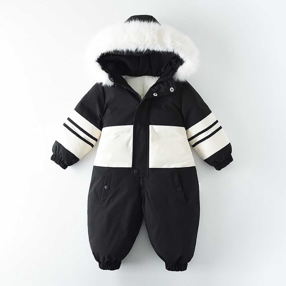 Trikvn Baby Toddler One Piece Winter Ski Suit Hooded Snowsuit Insulated Waterproof Warm Jumpsuit Windproof Romper Overalls with Faux Trim for Boys Girls Snow Play
