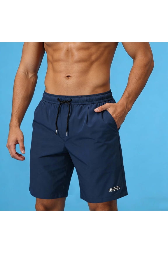 Bermuda Shorts For Men Quick Dry Elastic Waist Drawstring Athletic Shorts with Pockets Solid Casual Beach Vacation Bottoms