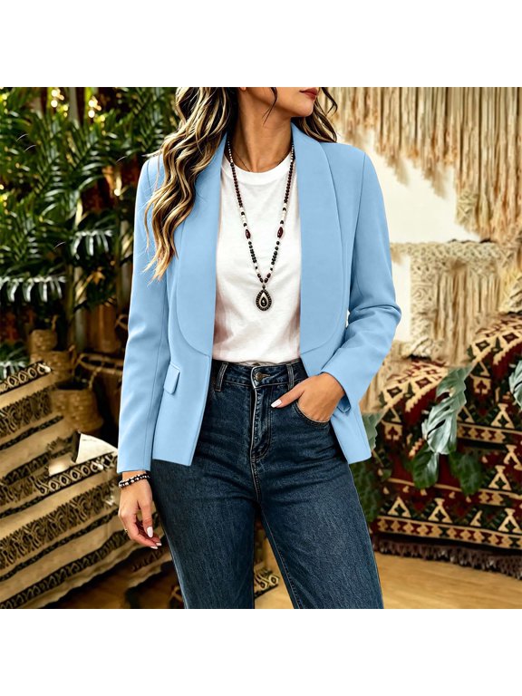 Blazer Jackets for Women Slim Fit Shawl Lapel Open Front Jacket Long Sleeve Roll Up Business Casual Suit for Fall Winter Office Daily Fashion Outfits XS-4XL