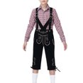 thumbnail image 1 of Trikvn Boys Bavarian Traditional Costume Plaid Long Sleeve Shirt and Suspender Shorts Set with Embroidery Details Classic Lederhosen Outfit for Halloween Party, 1 of 8