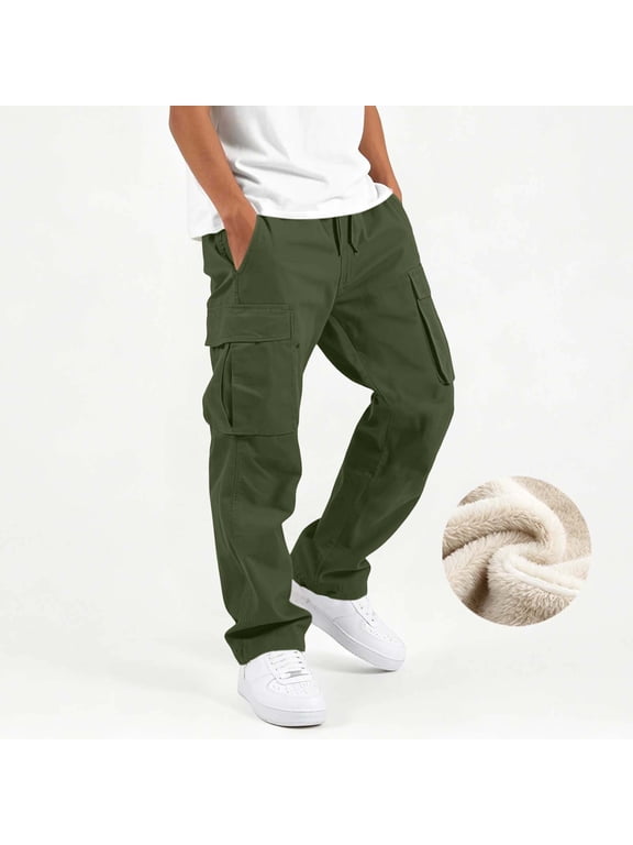 Boys Cargo Pants Fleece Lined Warm Drawstring Elastic Waist Loose Fit Outdoor Hiking Trousers with Multi Pockets Utility Bottoms