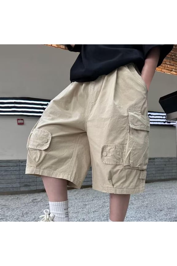 Boys Cargo Shorts Elastic Waist Loose Fit Casual Summer Shorts with Multi Pockets Lightweight Baggy Skate Board Shorts for Kids Outdoor Everyday Wear