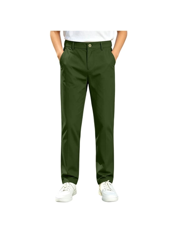 Boys Casual Chino Pants Straight Leg Flat Front Dress Trousers Stretch Twill School Uniform Pants Everyday Activewear