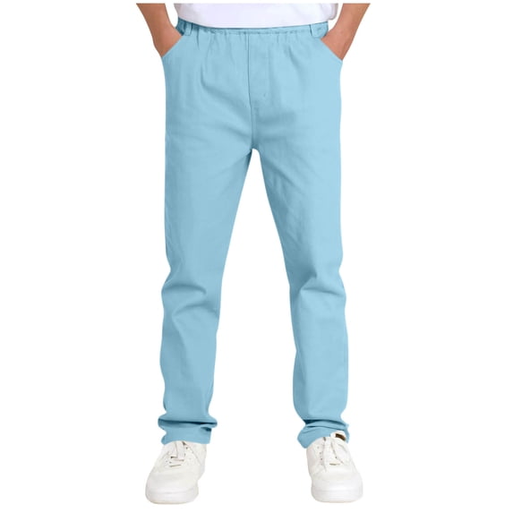 Trikvn Boys Chino Pants Elastic Waist Slim Fit Stretch Trousers with Pockets Lightweight Everyday School Uniform Wear