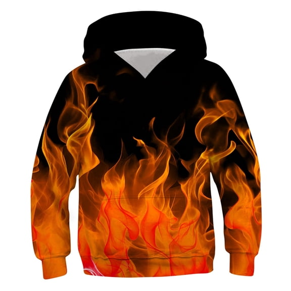 Trikvn Boys Cool Fire Graphic Hooded Sweatshirt 3D Print Pullover Hoodies Long Sleeve Casual Athletic Fashion Tops Spring Fall Clothes for Kids Youth Teens