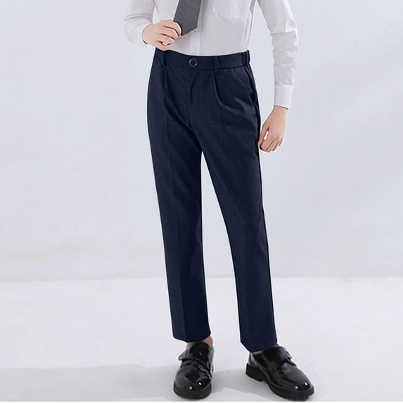 Trikvn Boys Dress Pants Flat Front Slim Fit Suit Trousers Adjustable Waist Formal Uniform Pants For Wedding School Ring Bearer Church Classic Premium Tailored Fit