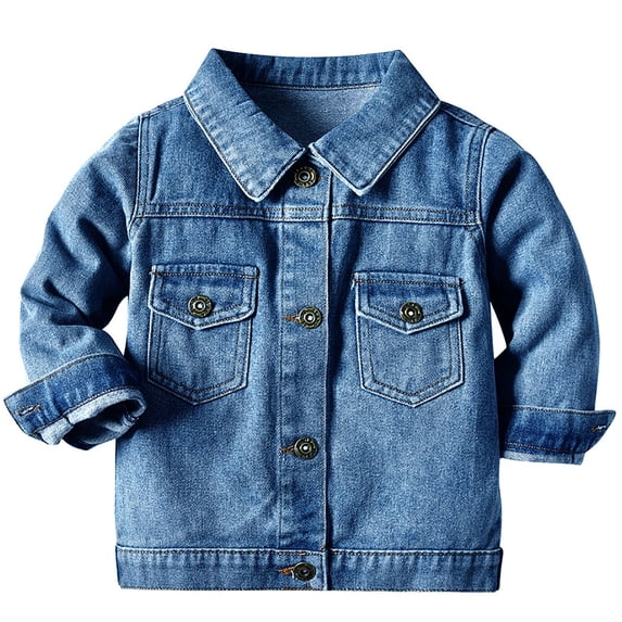 Trikvn Boys Girls Classic Denim Jacket Long Sleeve Button Down Jean Coats with Chest Pockets Vintage Washed Casual Outerwear Fall Spring Everyday Wear