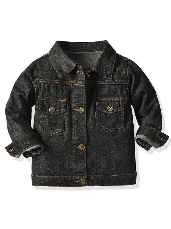 Boys Girls Classic Denim Jacket Long Sleeve Button Down Jean Coats with Chest Pockets Vintage Washed Casual Outerwear Fall Spring Everyday Wear