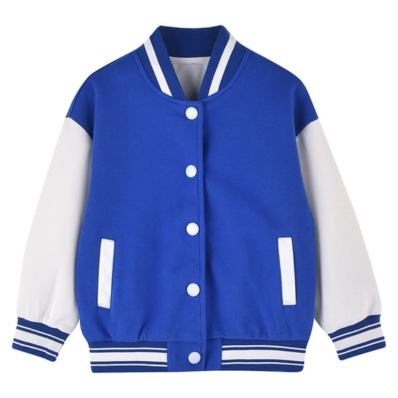 Trikvn Boys Girls Varsity Jacket Kids Classic Baseball Bomber Coat Long Sleeve Button Down Casual Sport Outerwear for Fall Winter School Uniform Streetwear