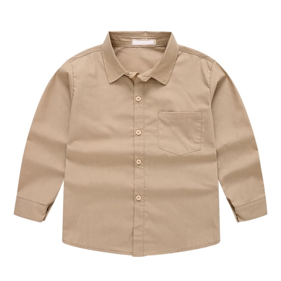 Trikvn Boys Long Sleeve Dress Shirt Button Down Solid Casual Tops with Chest Pocket Classic Formal Wear for Kids School Uniform Party Wedding Vacation Everyday Use