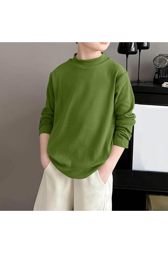 Boys Mock Neck Long Sleeve Shirt Ribbed Knit Pullover Tops Basic Solid Color Casual Turtleneck Sweatshirt Slim Fit Active Tee for Kids Fall Winter
