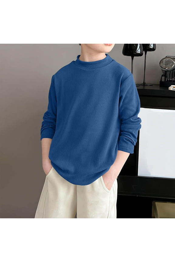 Boys Mock Neck Long Sleeve Shirt Ribbed Knit Pullover Tops Basic Solid Color Casual Turtleneck Sweatshirt Slim Fit Active Tee for Kids Fall Winter