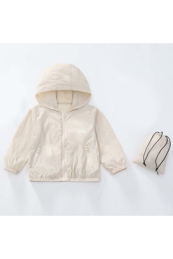 Boys Packable Windbreaker Lightweight Sun Protection Jacket with Storage Bag Zip Up Hooded Outerwear for Kids Outdoor Hiking Running Active Spring Coat