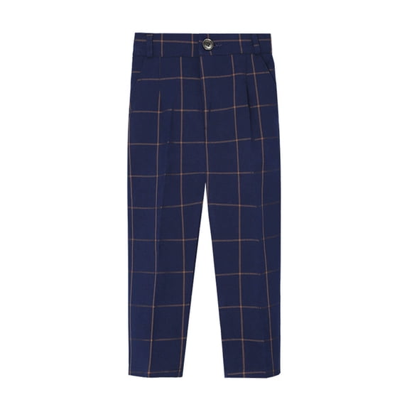Trikvn Boys Plaid Dress Pants Classic Fit Pleated Front Trousers with Side Pockets Formal Suit Bottoms for Wedding Party School Uniform Breathable Lightweight