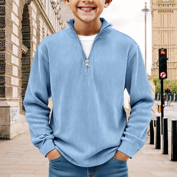Trikvn Boys Quarter Zip Pullover Sweater Long Sleeve Ribbed Knit Jumper Casual Fall Winter Tops High Neck Half Zip Sweatshirt School Uniform Basic Activewear