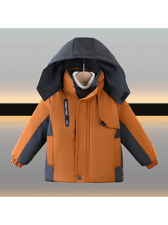 Boys Winter Hooded Puffer Coat Colorblock Thick Warm Ski Jacket Windproof Snowsuit Outerwear with Pockets for Cold Weather Snowboarding Outdoor Sports