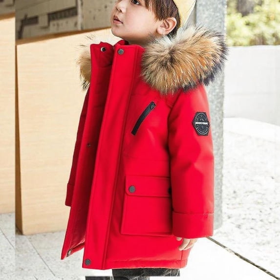 Trikvn Boys Winter Parka Coat with Faux Fur Hood Heavyweight Warm Puffer Jacket Windproof Outerwear with Pockets for Kids Snow Ski Cold Weather Adventure