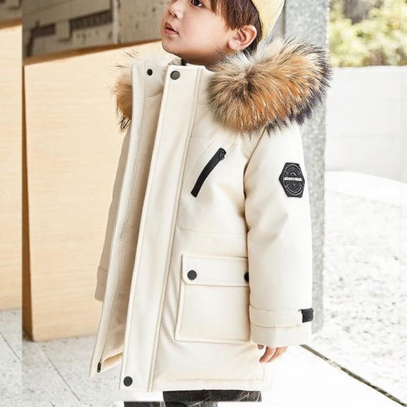 Trikvn Boys Winter Parka Coat with Faux Fur Hood Heavyweight Warm Puffer Jacket Windproof Outerwear with Pockets for Kids Snow Ski Cold Weather Adventure