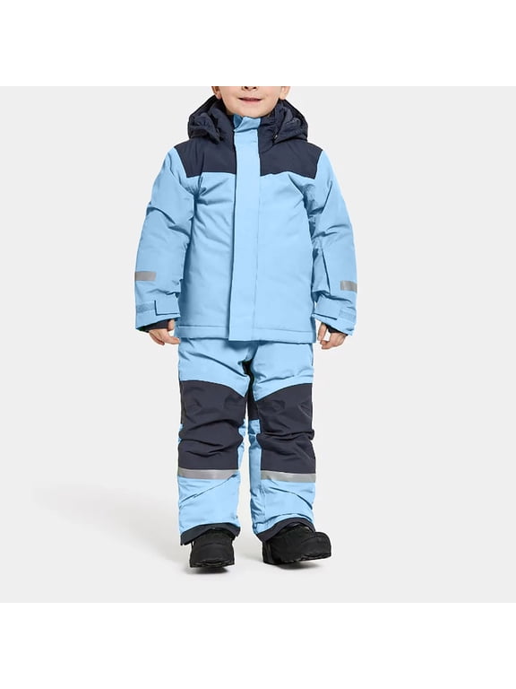 Boys Winter Ski Suit Waterproof 2 Piece Snowsuit Set Windproof Hooded Snow Jacket and Snow Bibs Outfit with Reinforced Knees Reflective Winter Activewear