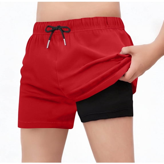 Trikvn Boys Workout Shorts Lightweight Breathable with Built-in Compression Liner Elastic Waist Drawstring for Gym Running Training Athletic Active Casual Wear