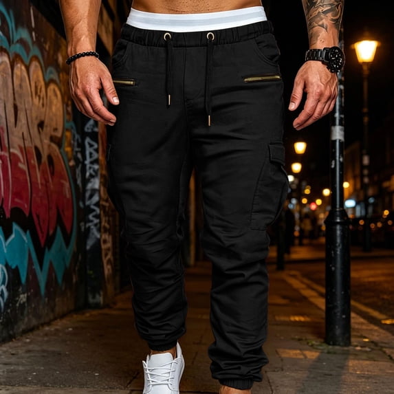 Trikvn Cargo Joggers Men Drawstring Elastic Waist Cuffed Athletic Fashion Trousers Streetwear Casual Trendy Sport Sweatpants with Pockets