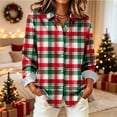 thumbnail image 1 of Trikvn Christmas Plaid Blouses for Women Classic Green Red Flannel Button up Shirt Lapel Collar Colorblock Buffalo Plaids Shacket Daily Chic S-3XL, 1 of 6