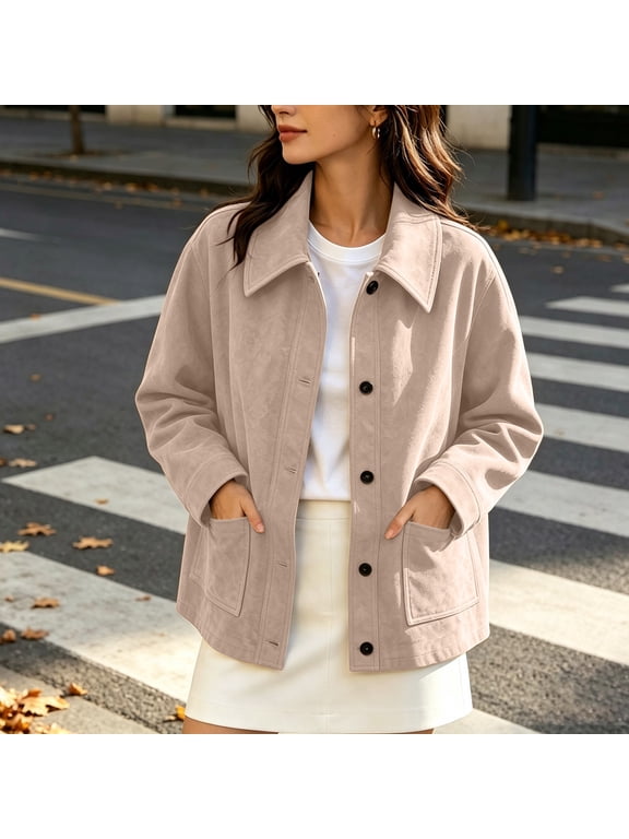 Cropped Shackets for Women Button down Utility Jacket Long Sleeve Fall Coat with Flap Pockets Drawstring Hem Casual Trendy Streetwear S-3XL
