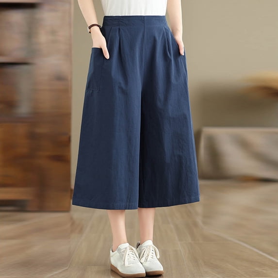 Trikvn Culottes For Women High Waisted Casual Flowy Cropped Loose Fit Pants With Pockets Lightweight Relaxed Fit Summer Beach Everyday Capris