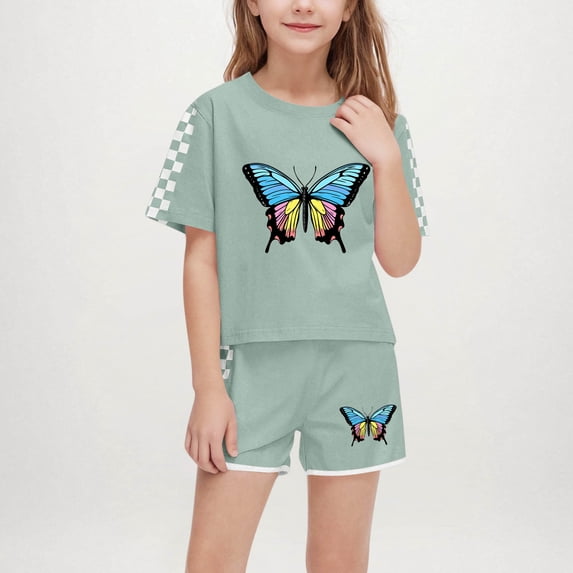 Trikvn Girls' Casual Summer Shorts Set Relaxed Fit Elastic Waist Flattering Lightweight for Vacation Beach Lounge Playwear 2 Piece Clothes Set Activewear Suit