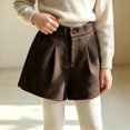 thumbnail image 1 of Trikvn Girls Dressy Wool Blend Shorts High Elastic Waist Pleated Front Fall Winter Warm Uniform Shorts with Pockets, 1 of 9