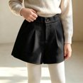 thumbnail image 1 of Trikvn Girls Dressy Wool Blend Shorts High Elastic Waist Pleated Front Fall Winter Warm Uniform Shorts with Pockets, 1 of 8