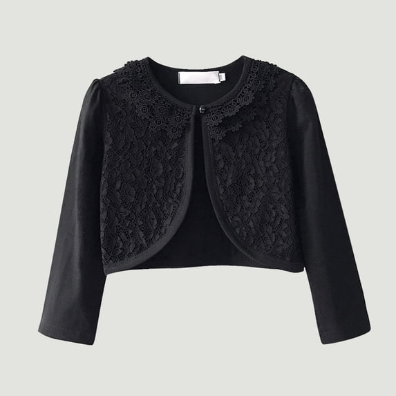 Trikvn Girls Floral Lace Bolero Shrug Long Sleeve Open Front Cropped Cardigan Elegant Cover Up Dressy Jacket for Kids Toddler Wedding Party Holiday Special Occasion
