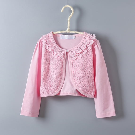 Trikvn Girls Floral Lace Bolero Shrug Long Sleeve Open Front Cropped Cardigan Elegant Cover Up Dressy Jacket for Kids Toddler Wedding Party Holiday Special Occasion