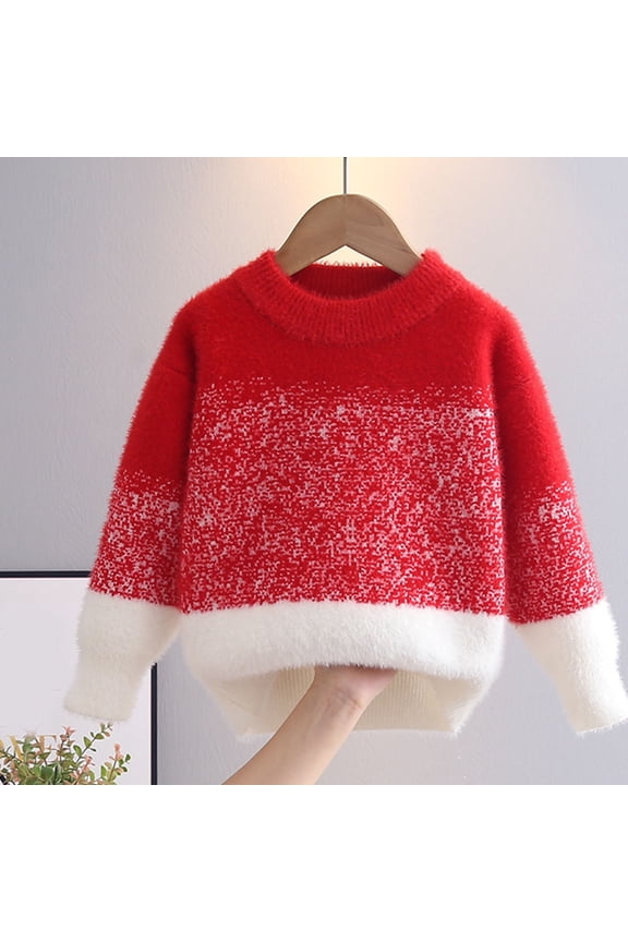 Girls Fuzzy Knit Sweater Ombre Gradient Pullover Top Long Sleeve Warm Cozy Jumper Casual Fall Winter Clothing for Kids Tween Fashion Everyday Wear