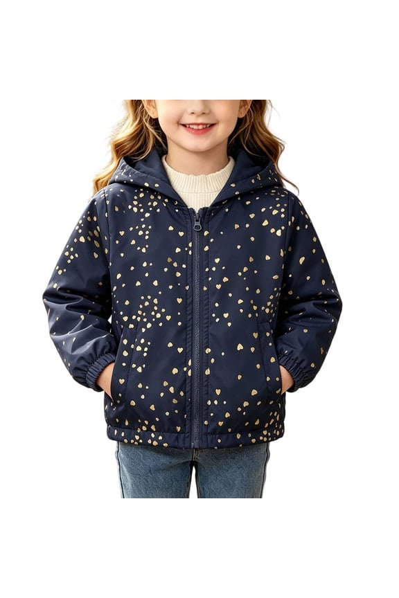 Girls Lightweight Raincoat Water Resistant Hooded Windbreaker Jacket with Foil Heart Pattern Zip Up Fall Spring Casual Outerwear for Outdoor Hiking Activewear