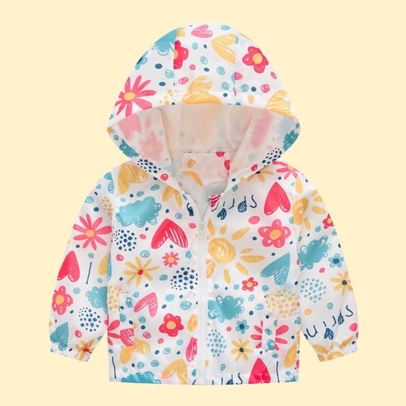 Trikvn Girls Lightweight Windbreaker Jackets Hooded Zip Up Coats Cute Floral Print Water Resistant Outerwear for Spring Fall Outdoor Activewear Trench