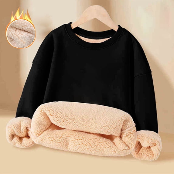 Trikvn Girls Sherpa Lined Sweatshirt Warm Heavyweight Fleece Crewneck Pullover Thick Winter Tops for Kids Teens Cold Weather Loungewear Comfortable Thermal Clothes