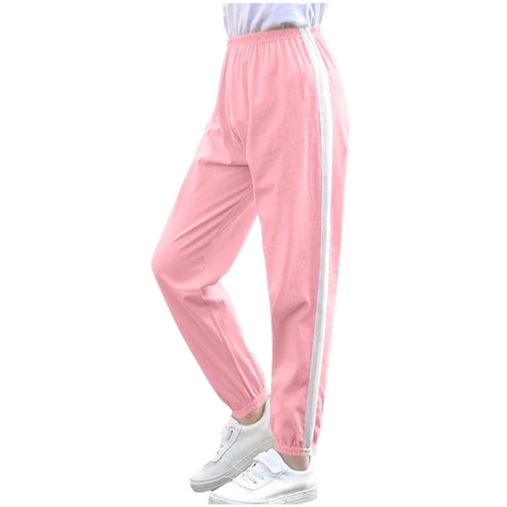Trikvn Girls Sweatpants Athletic Track Pants with Side Stripes Elastic Waist Activewear Joggers Lightweight Lounge Trousers for Running Gym Workout Casual Wear