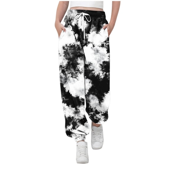 Trikvn Girls Sweatpants Tie Dye Pattern High Waisted Elastic Drawstring Comfortable Lounge Baggy Pants Joggers with Pockets for Casual Summer Y2K Streetwear