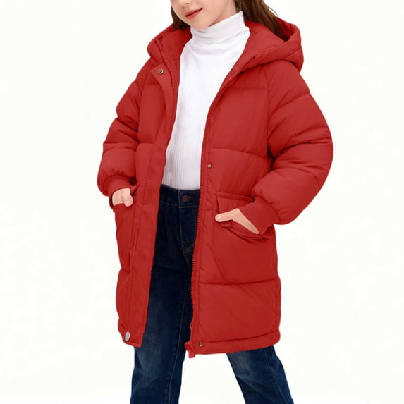 Trikvn Girls Winter Long Puffer Jacket Hooded Windproof Thick Parka Coat with Pockets Heavyweight Warm Outerwear Outwear for Kids Cold Weather School Daily Wear