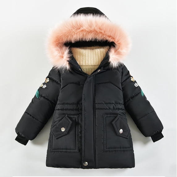 Trikvn Girls Winter Puffer Coat Thick Faux Fur Hooded Parka Heavyweight Fleece Lined Warm Outerwear Jacket with Pockets for Kids Toddler Outdoor Snow Wear