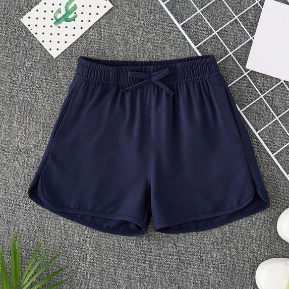 Trikvn Girls Workout Shorts Elastic Waist Dstring Quick Dry Athletic Shorts with Side Pockets Dolphin Hem for Running Gym Summer Casual Everyday Wear