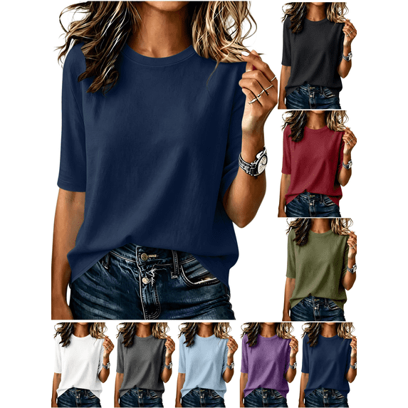 Trikvn Half Sleeve T Shirts for Women Casual Crewneck Basic Relaxed Fit ...