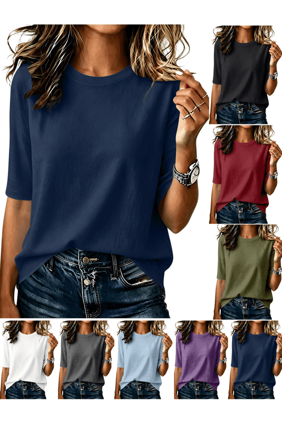 Half Sleeve T Shirts for Women Casual Crewneck Basic Relaxed Fit Tee Summer Tees Everyday Comfy Workwear Soft Breathable Pullovers