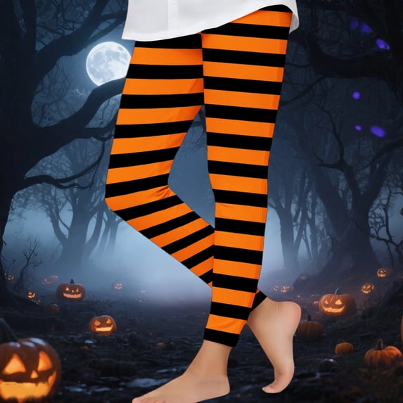 Trikvn Halloween Girls Striped Leggings High Waisted Costume Tights Stretchy Soft Holiday Cosplay Bottoms Comfort Fashion Novelty Pants for Theme Party Casual Wear