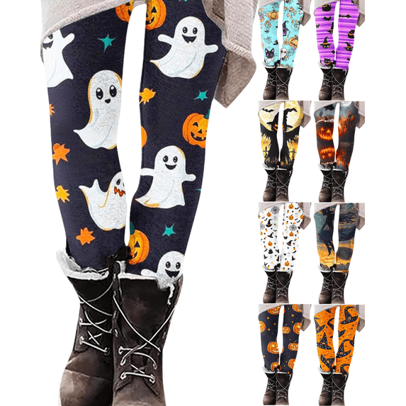 Trikvn Halloween Leggings for Women High Waisted Cute Ghost Pumpkin Star Print Yoga Pants Fall Spooky Tights Holiday Casual